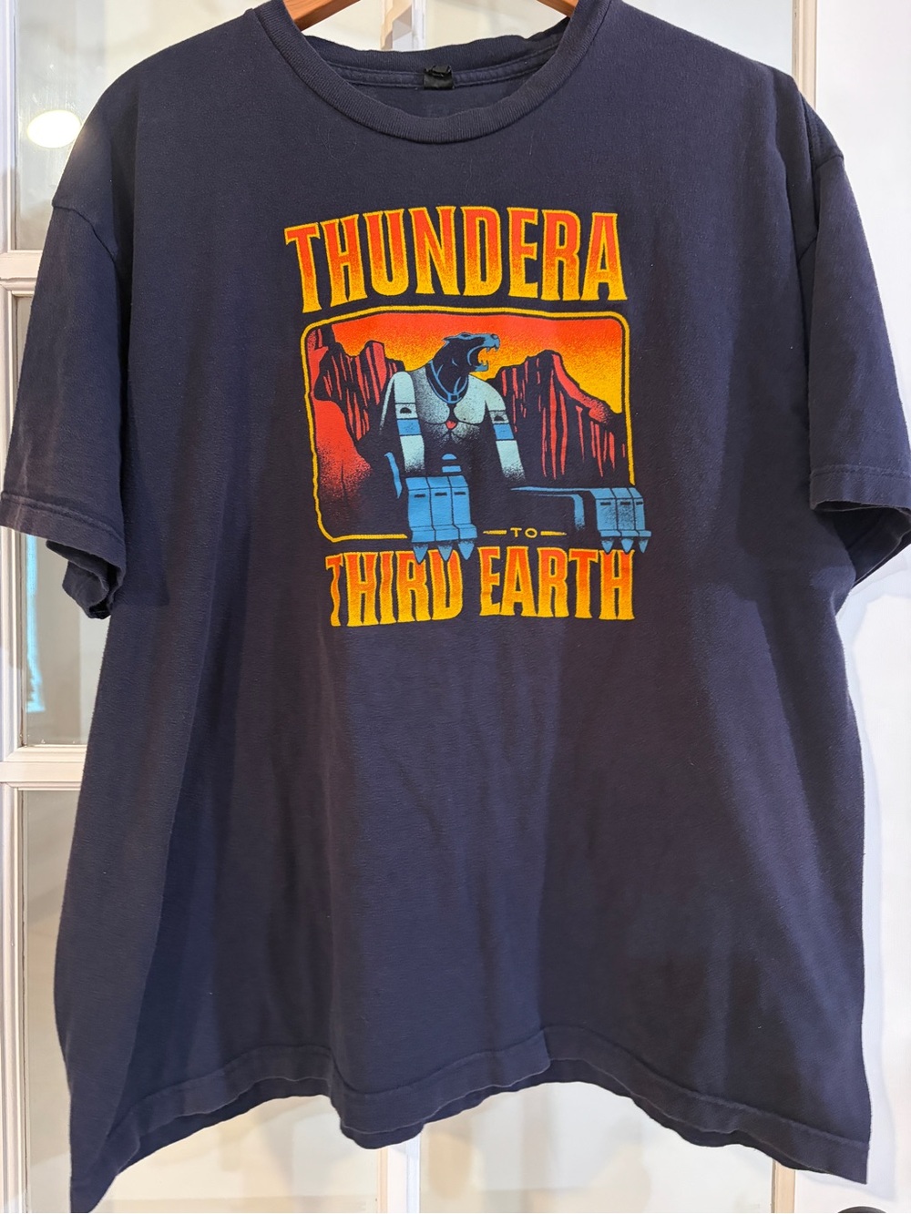 ThunderCats Thundera to Third Earth Graphic T-Shirt Navy Blue Retro Cartoon Y2K